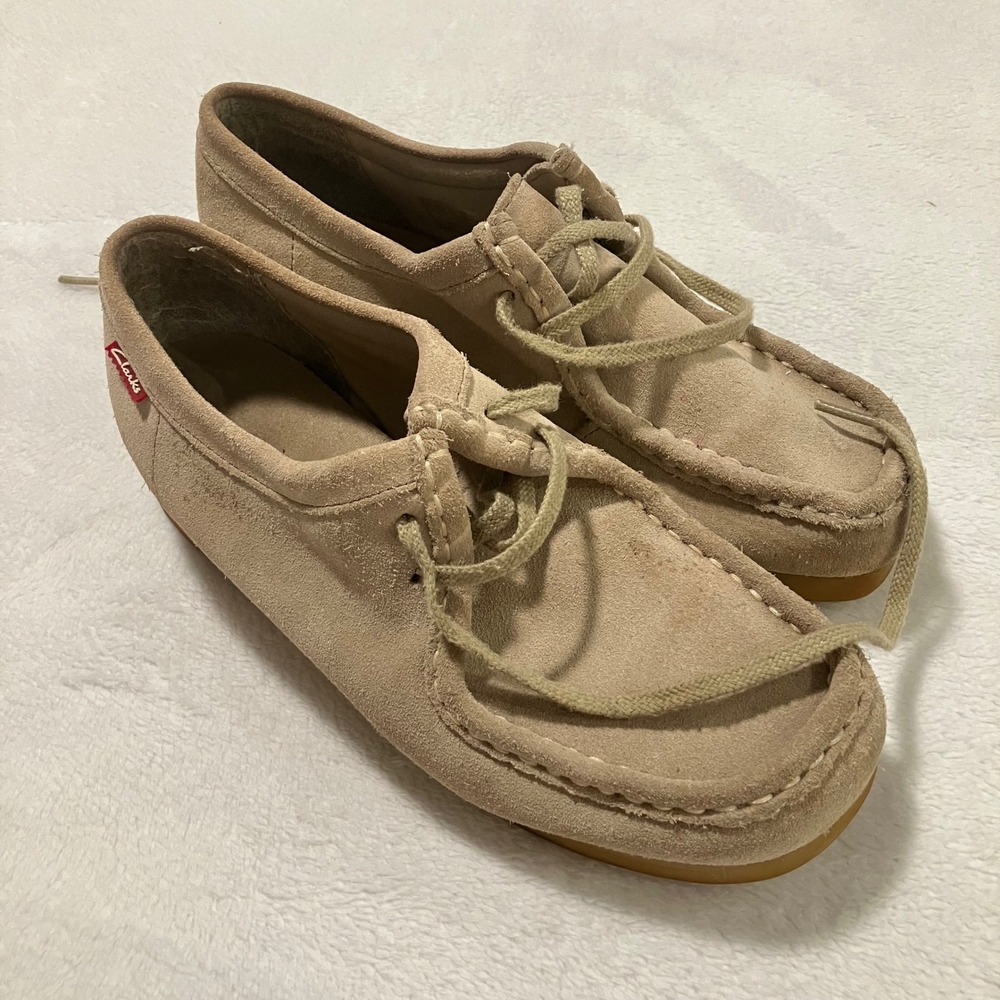 Clarks Padmora Oxford Suede Loafers Women's Size 8 Sand Beige Moc Toe Shoes